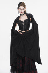 Black Stand Collar Floral Embroidered Women's Gothic Shirt Cloak